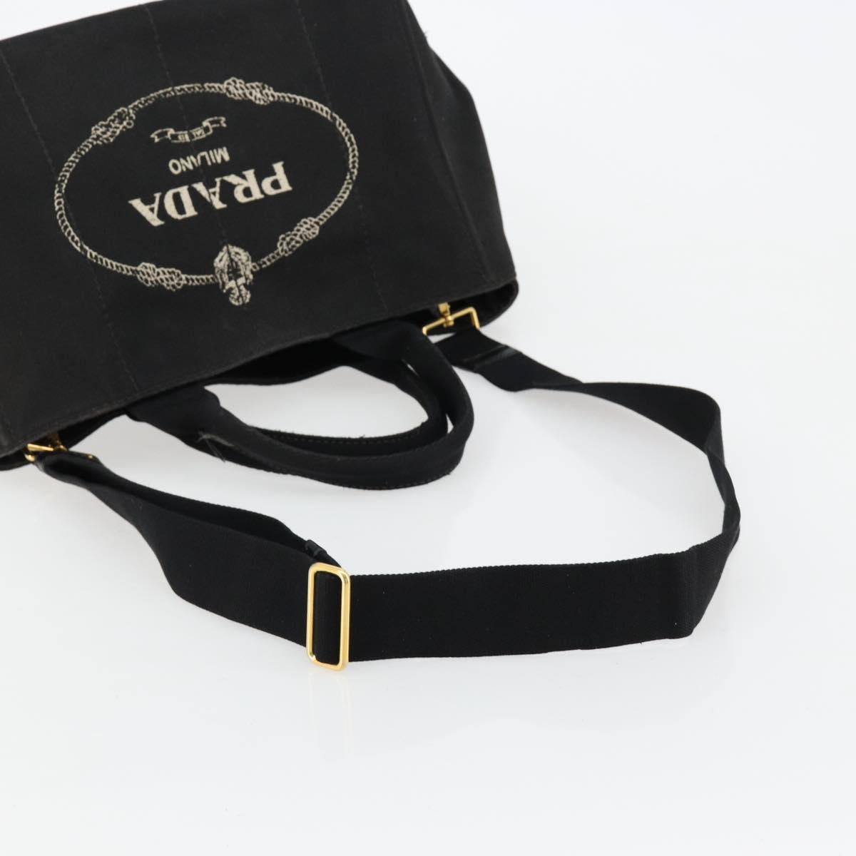 PRADA Canapa MM Hand Bag Canvas 2way Black Gold Auth 180606