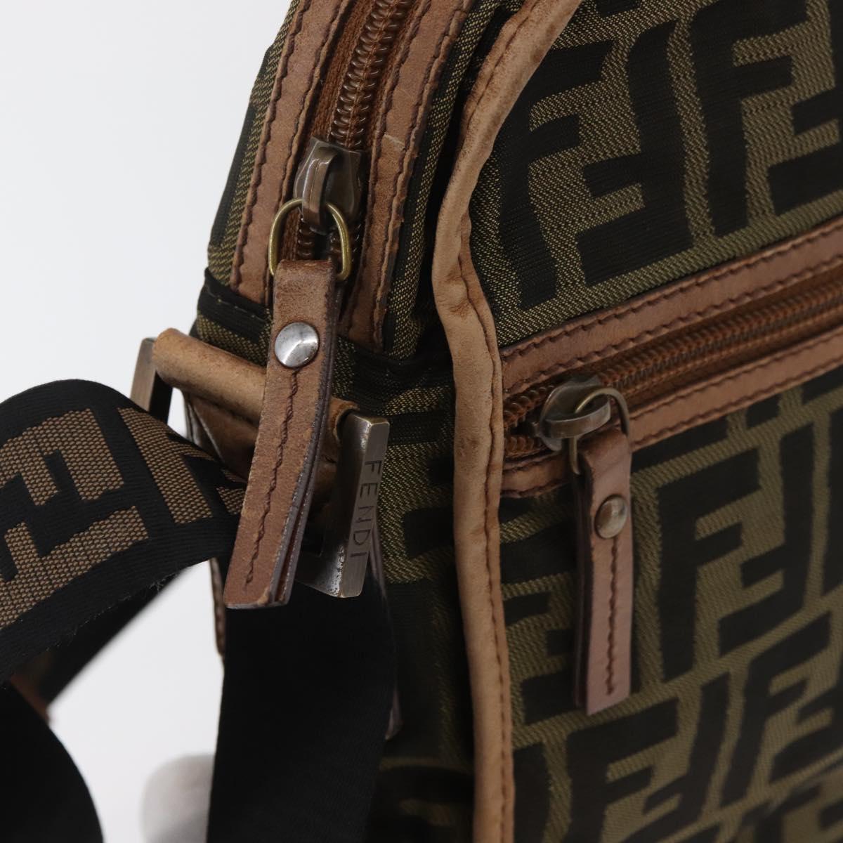 FENDI Zucca Canvas Shoulder Bag Black Brown Auth 180611