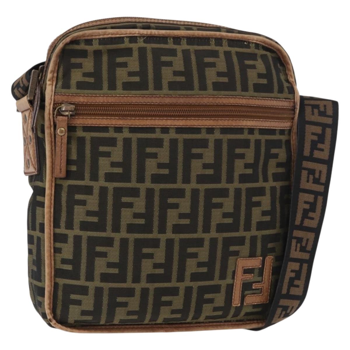 FENDI Zucca Canvas Shoulder Bag Black Brown Auth 180611