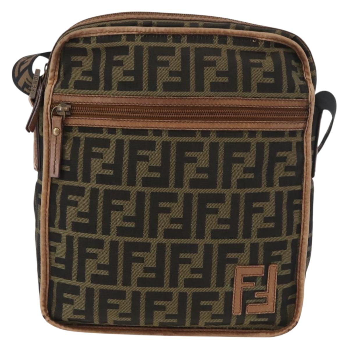 FENDI Zucca Canvas Shoulder Bag Black Brown Auth 180611