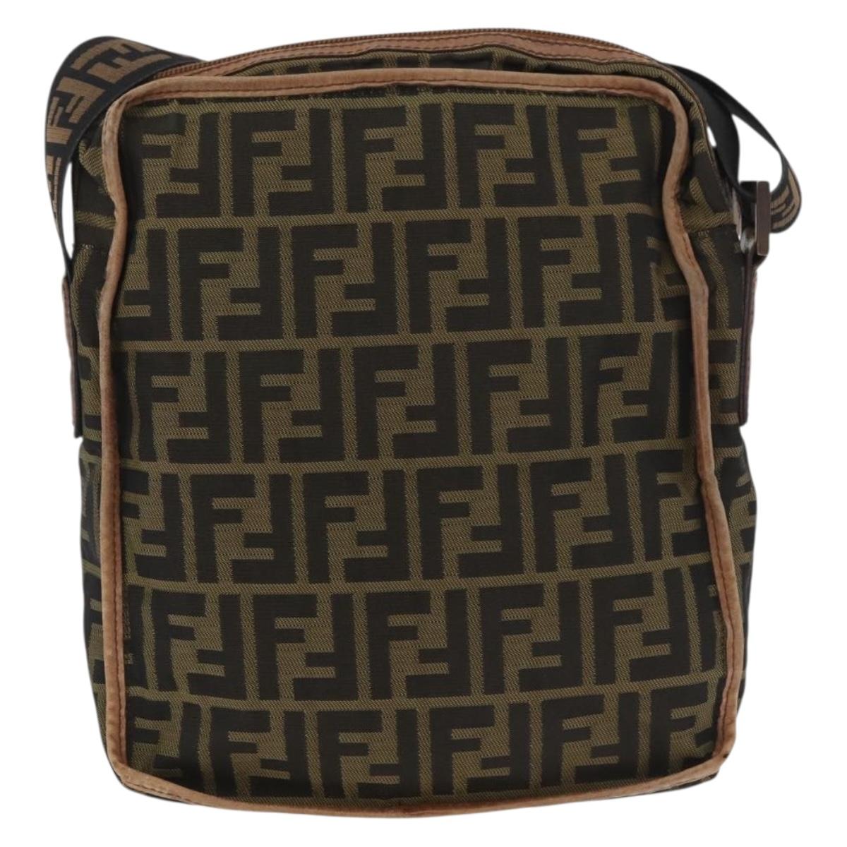 FENDI Zucca Canvas Shoulder Bag Black Brown Auth 180611