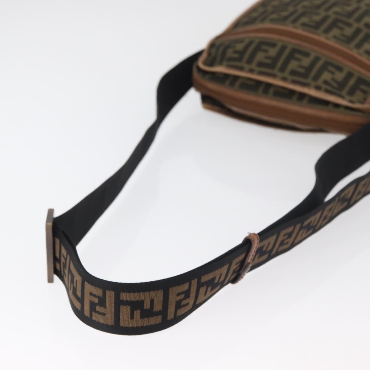 FENDI Zucca Canvas Shoulder Bag Black Brown Auth 180611