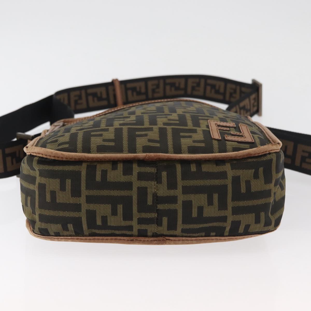 FENDI Zucca Canvas Shoulder Bag Black Brown Auth 180611