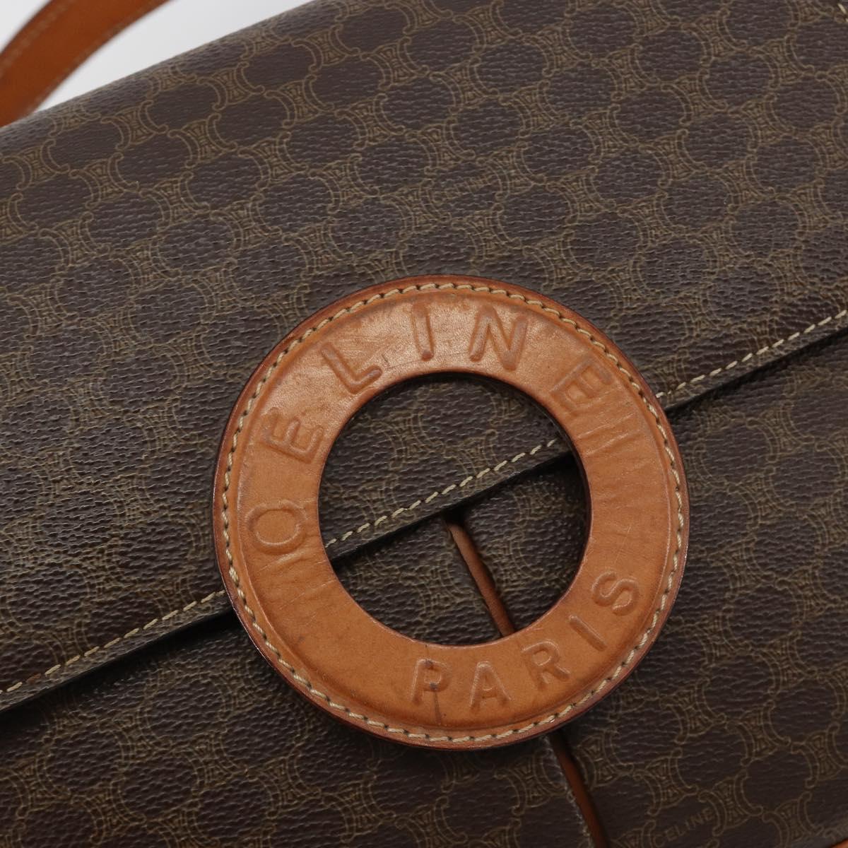 CELINE Macadam Canvas Shoulder Bag PVC Leather Brown Gold Auth 180612A