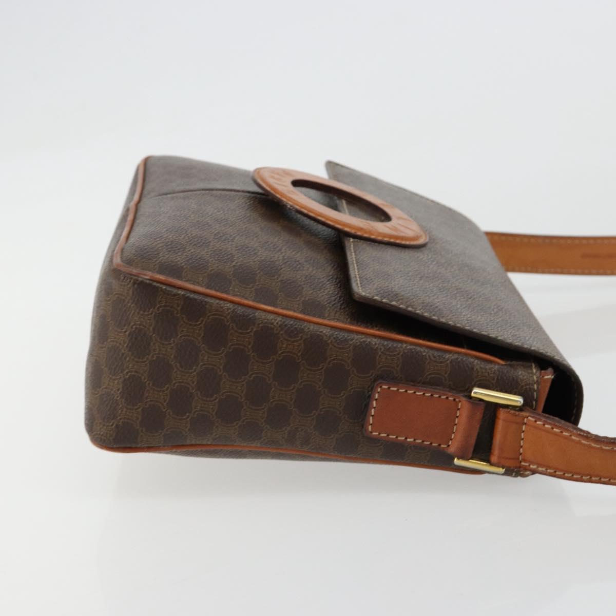 CELINE Macadam Canvas Shoulder Bag PVC Leather Brown Gold Auth 180612A