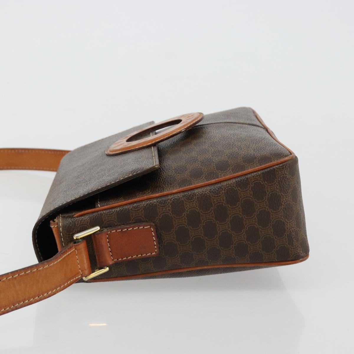 CELINE Macadam Canvas Shoulder Bag PVC Leather Brown Gold Auth 180612A