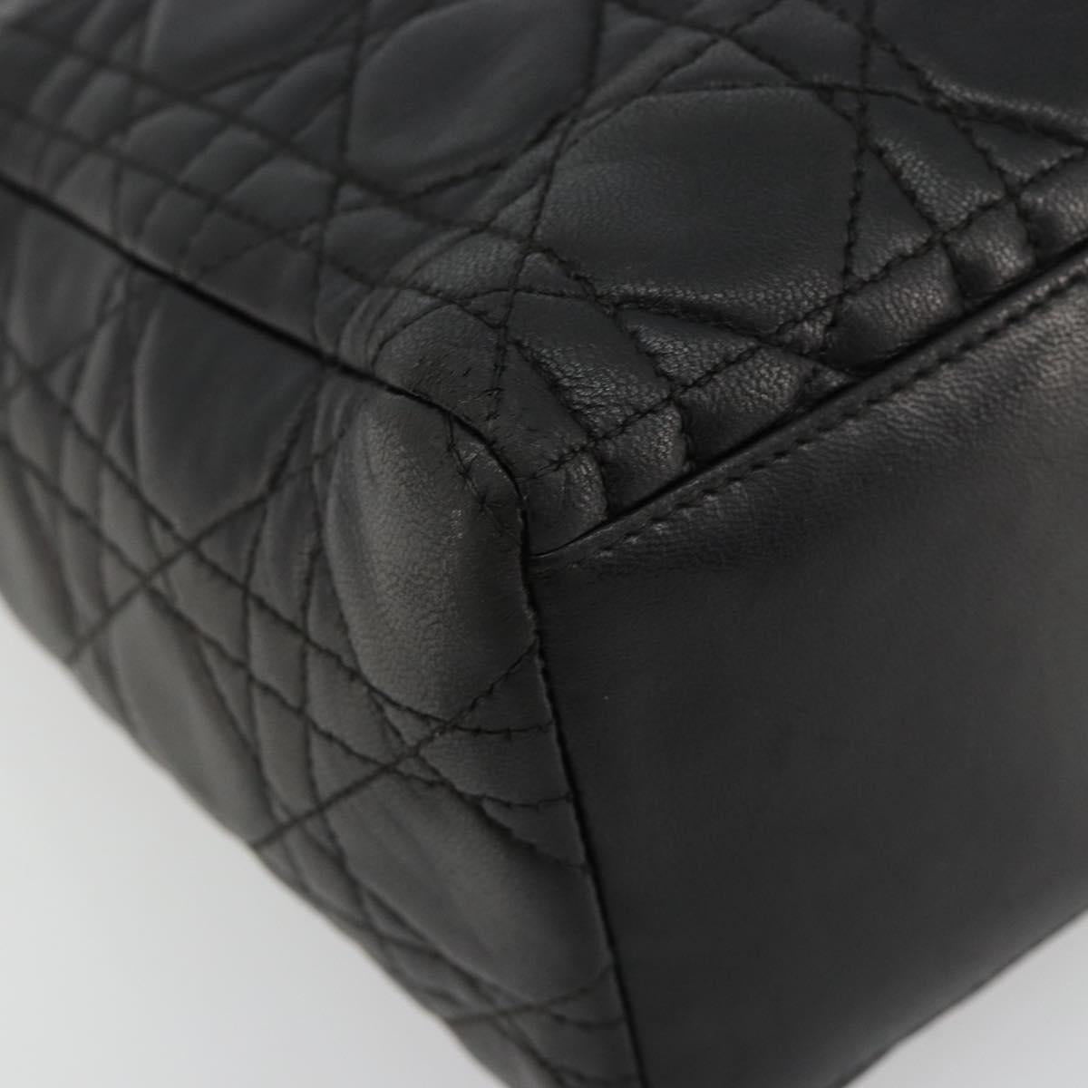 Christian Dior Canage Hand Bag Lamb Skin Black Gold Auth 180616A