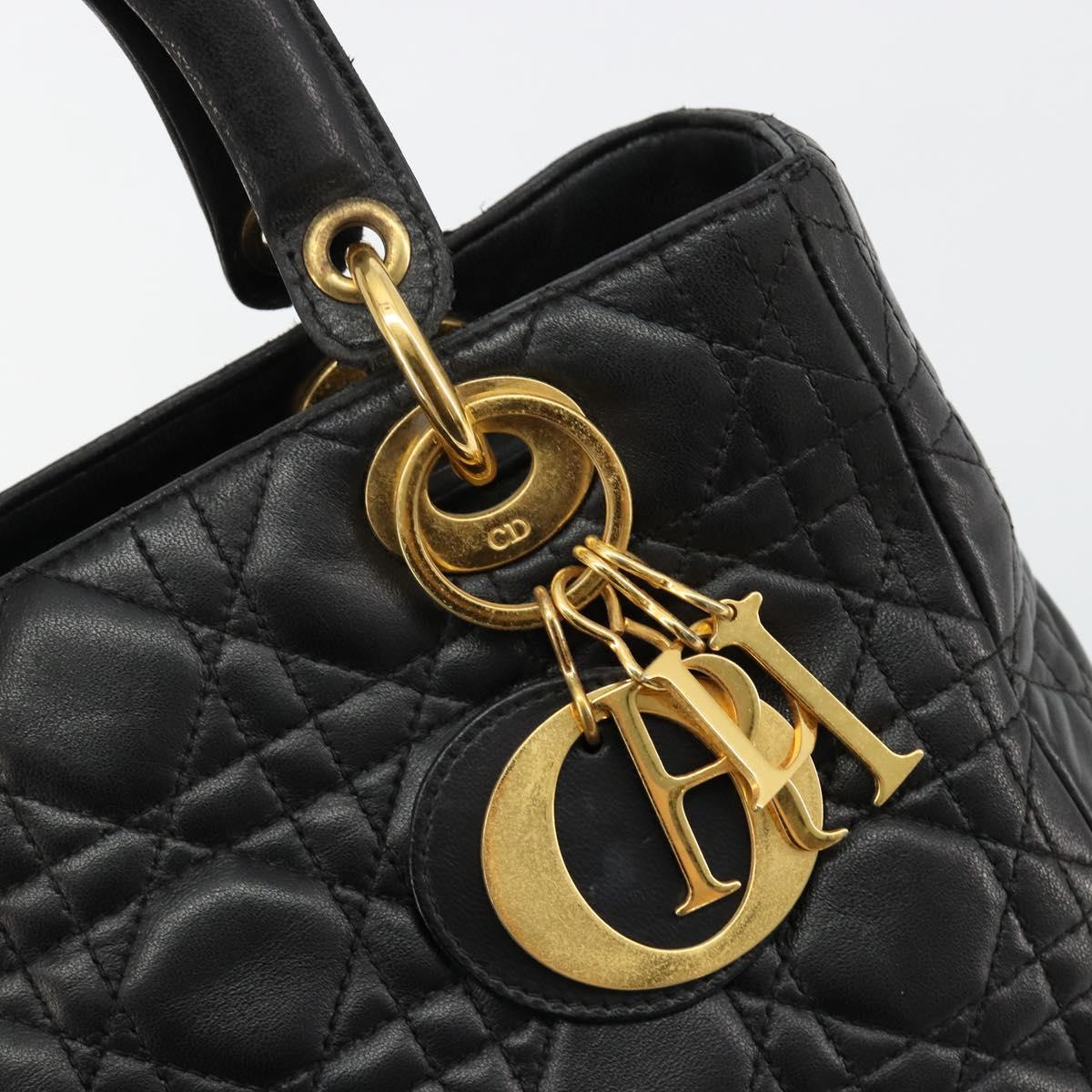 Christian Dior Canage Hand Bag Lamb Skin Black Gold Auth 180616A