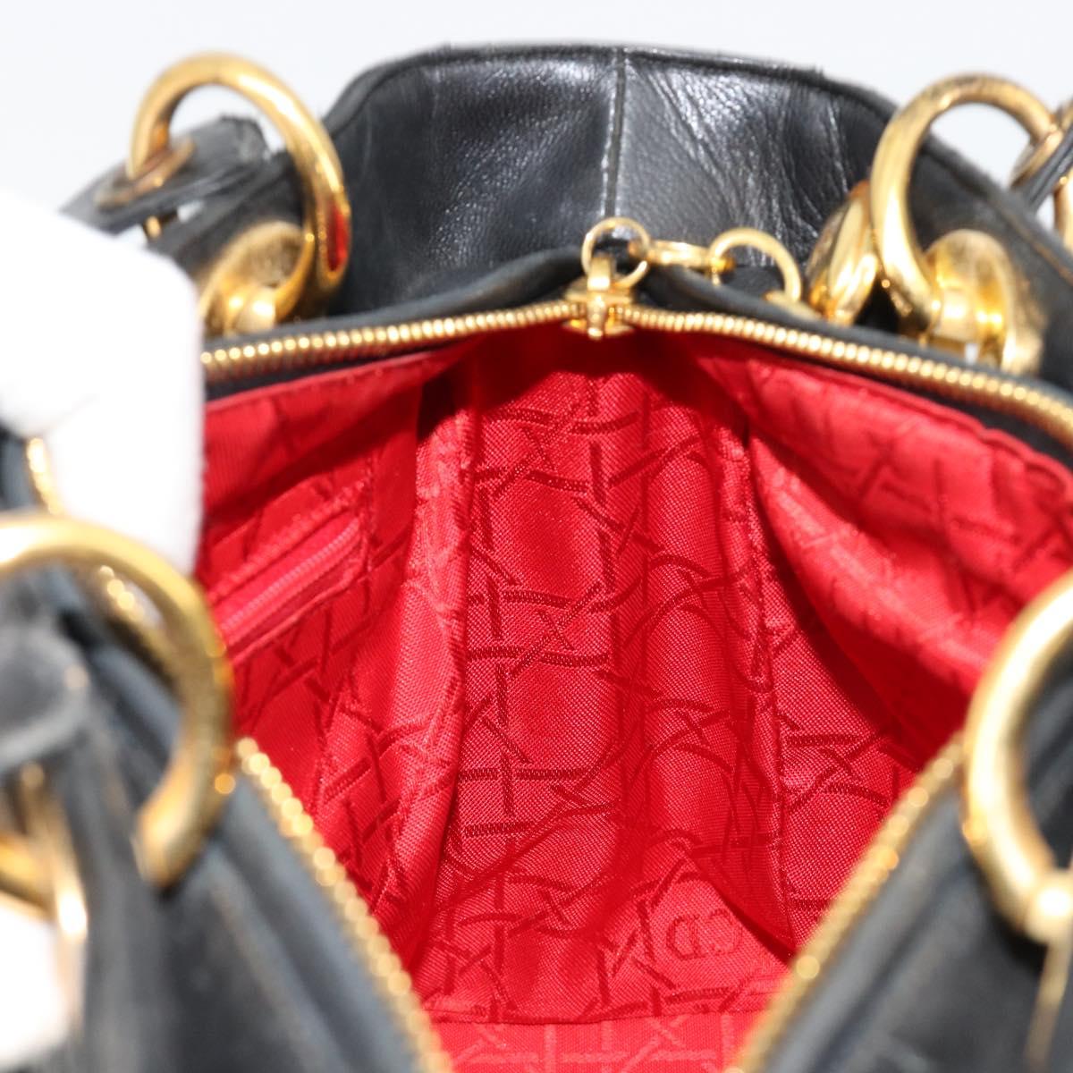 Christian Dior Canage Hand Bag Lamb Skin Black Gold Auth 180616A