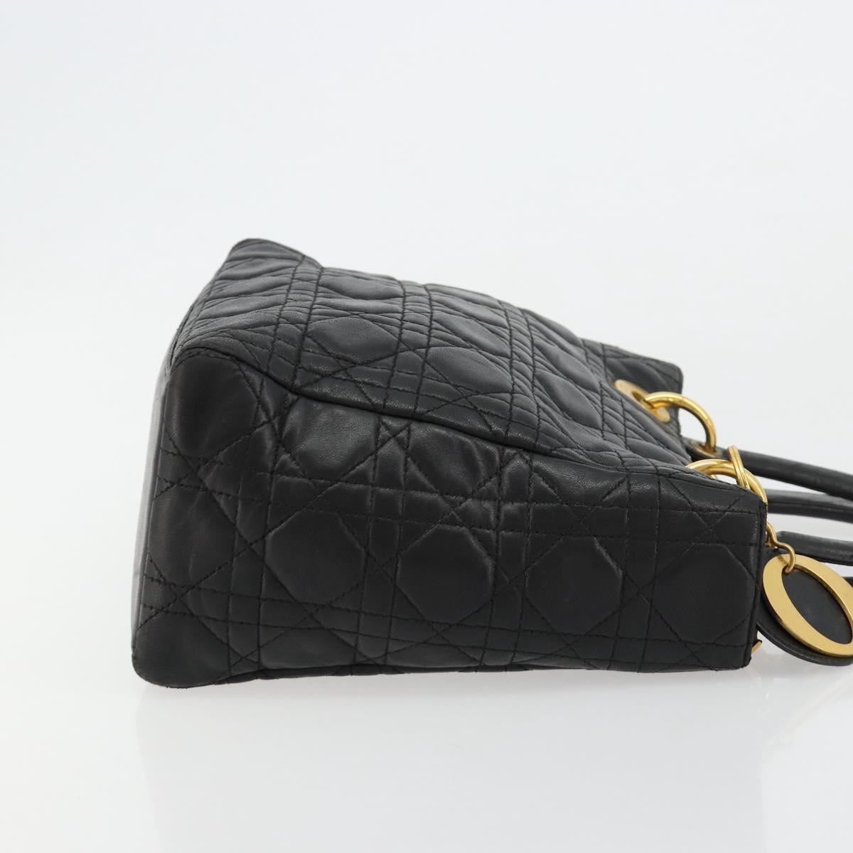 Christian Dior Canage Hand Bag Lamb Skin Black Gold Auth 180616A