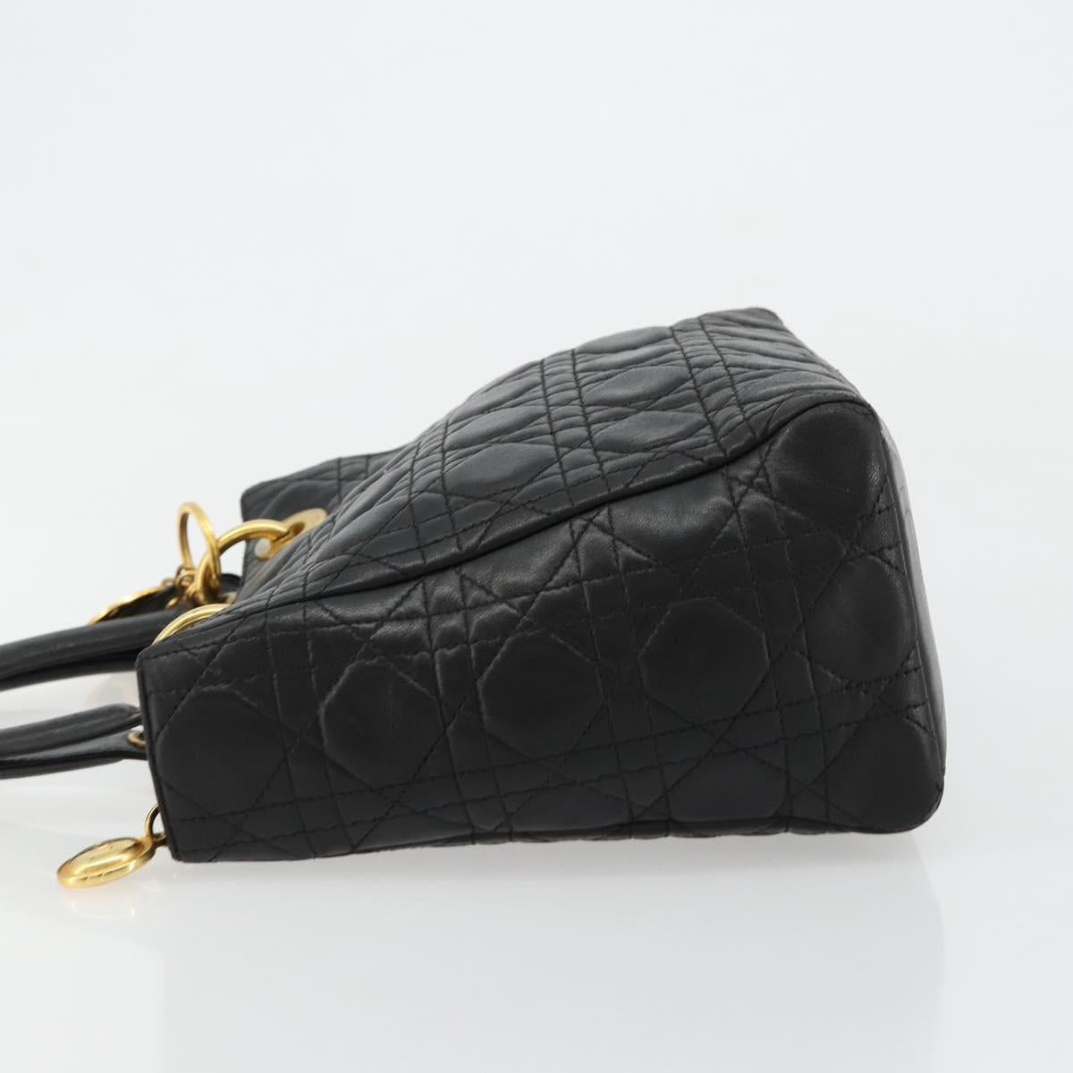 Christian Dior Canage Hand Bag Lamb Skin Black Gold Auth 180616A