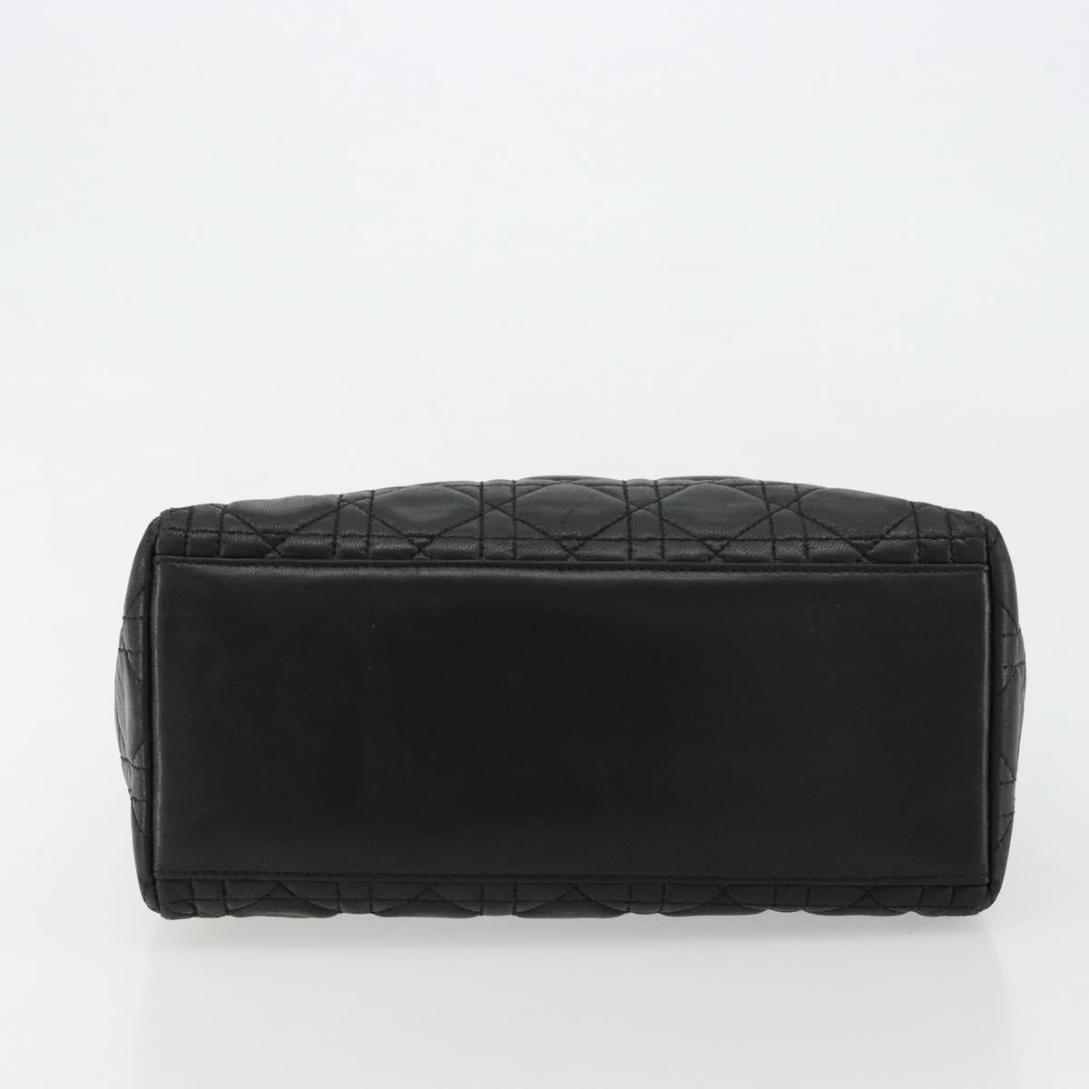 Christian Dior Canage Hand Bag Lamb Skin Black Gold Auth 180616A