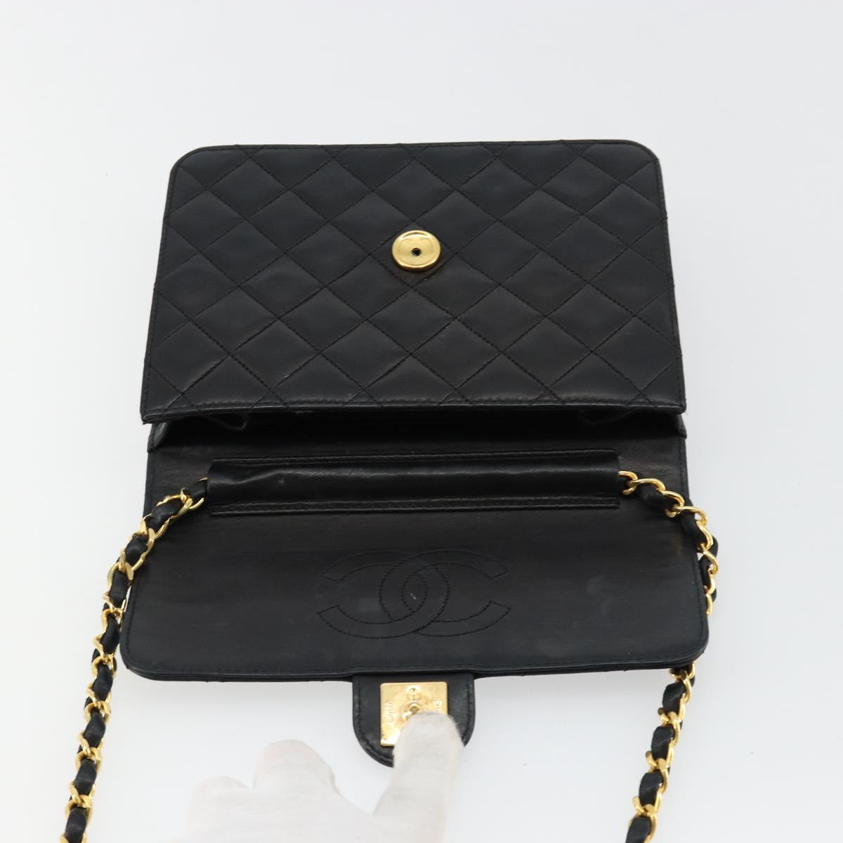 CHANEL Matelasse Chain Shoulder Bag Lamb Skin Black Gold CC Auth 180617