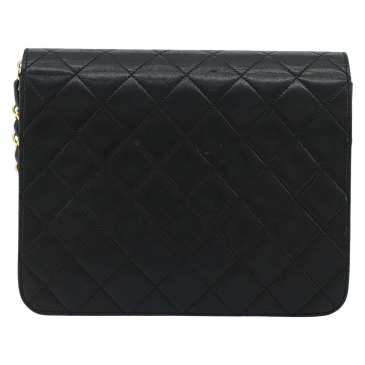 CHANEL Matelasse Chain Shoulder Bag Lamb Skin Black Gold CC Auth 180617