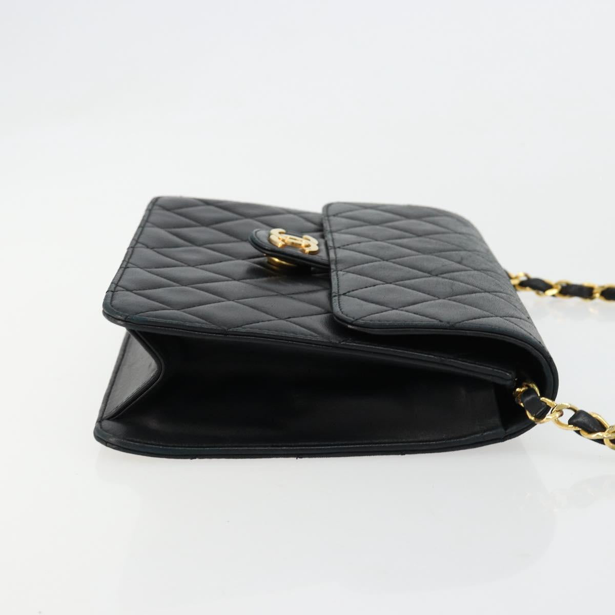 CHANEL Matelasse Chain Shoulder Bag Lamb Skin Black Gold CC Auth 180617