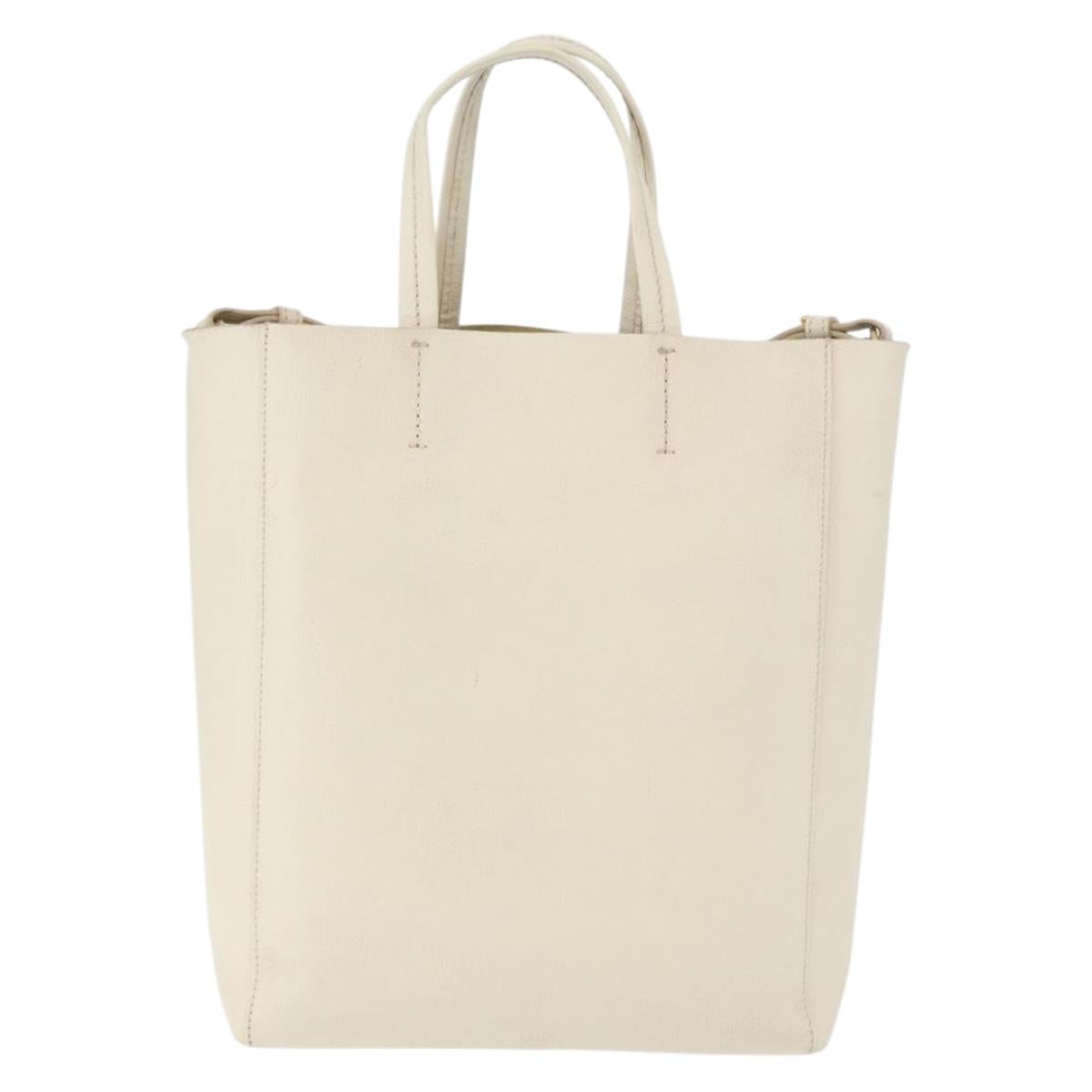 CELINE Tote Bag Leather 2way Ivory Gold Auth 180628