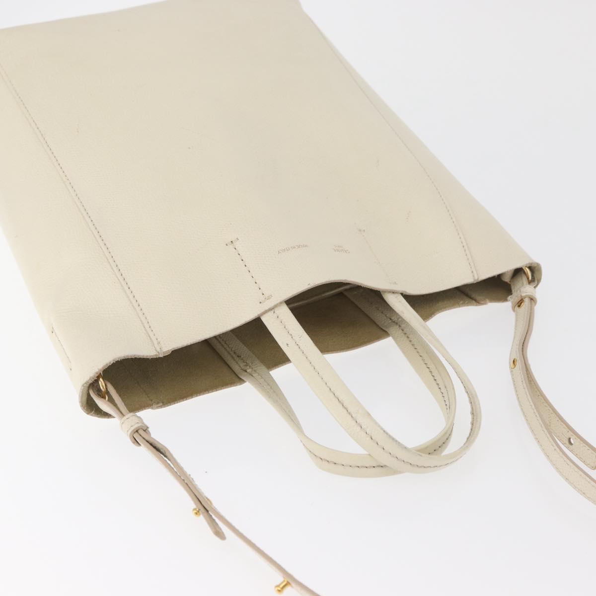 CELINE Tote Bag Leather 2way Ivory Gold Auth 180628