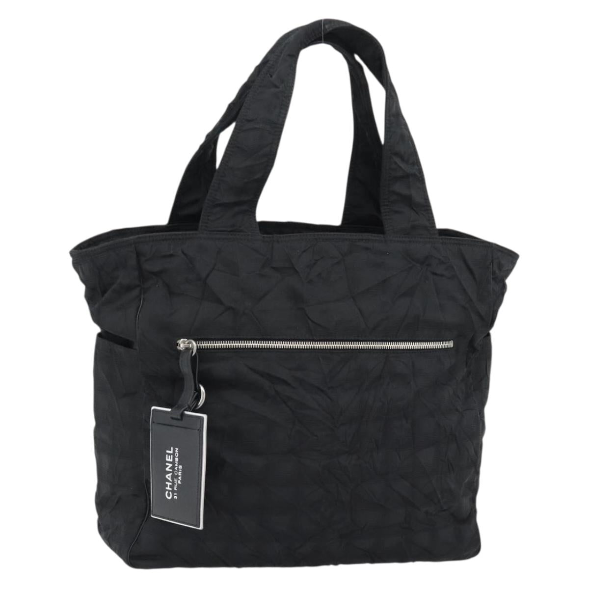 CHANEL New Travel Line Tote Bag Nylon Black Silver CC Auth 180630A