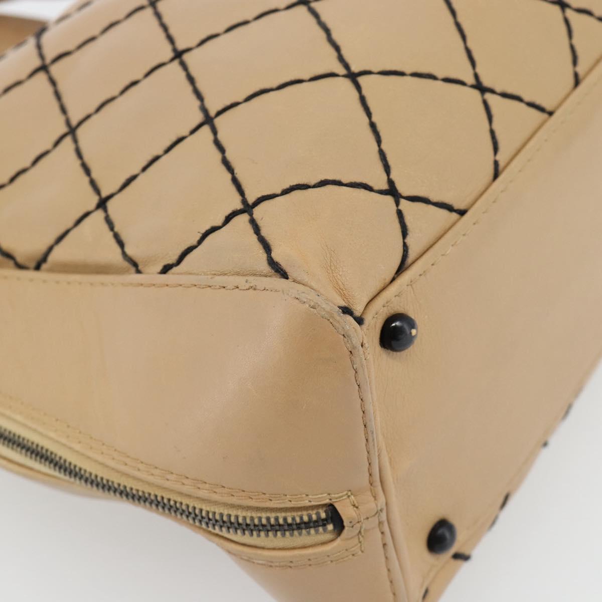 CHANEL Wild Stitch Tote Bag Leather Beige CC Auth 180632