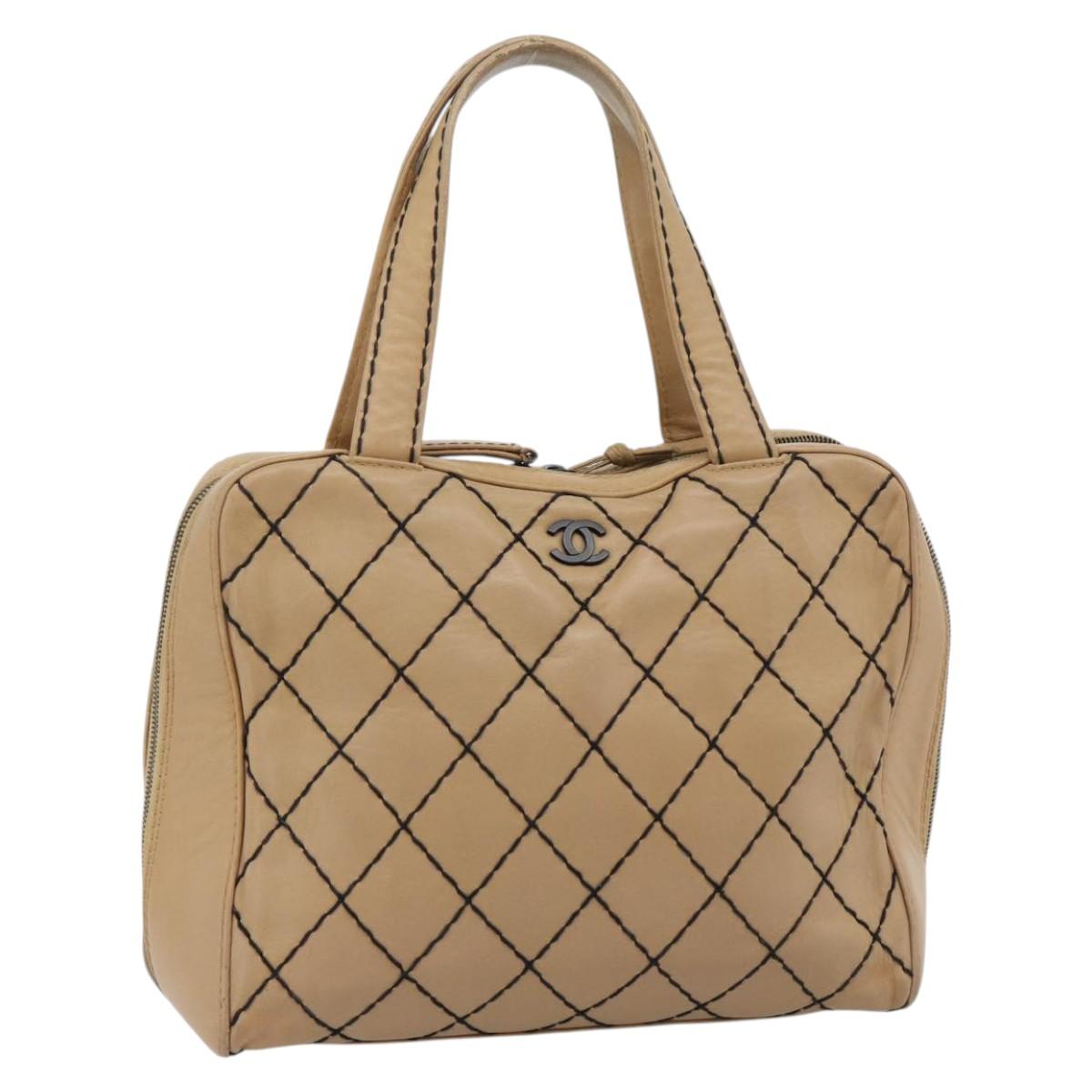 CHANEL Wild Stitch Tote Bag Leather Beige CC Auth 180632