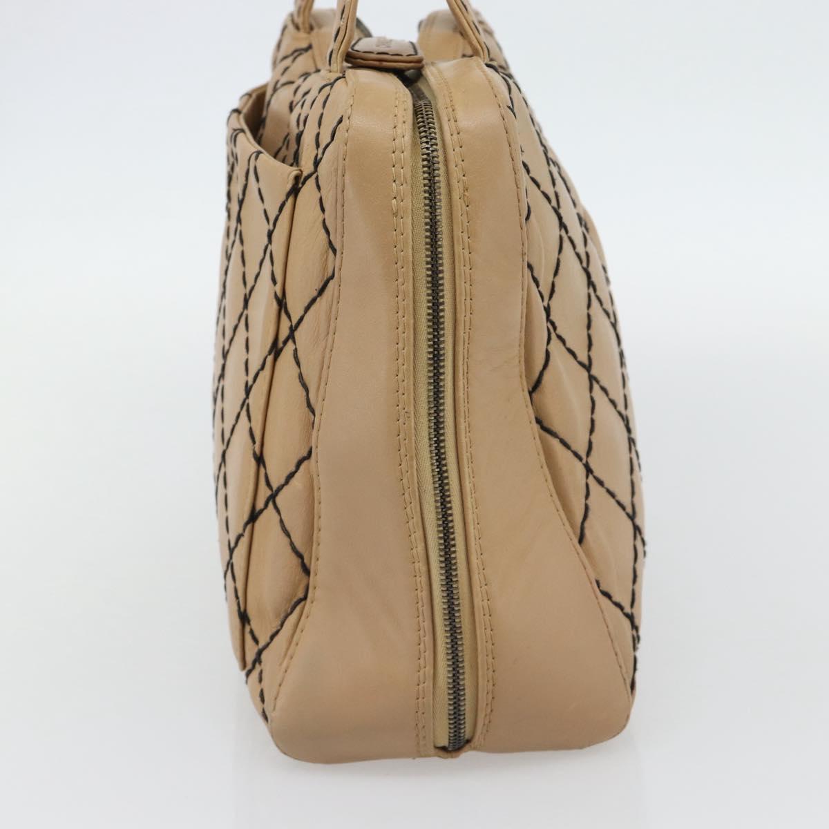 CHANEL Wild Stitch Tote Bag Leather Beige CC Auth 180632