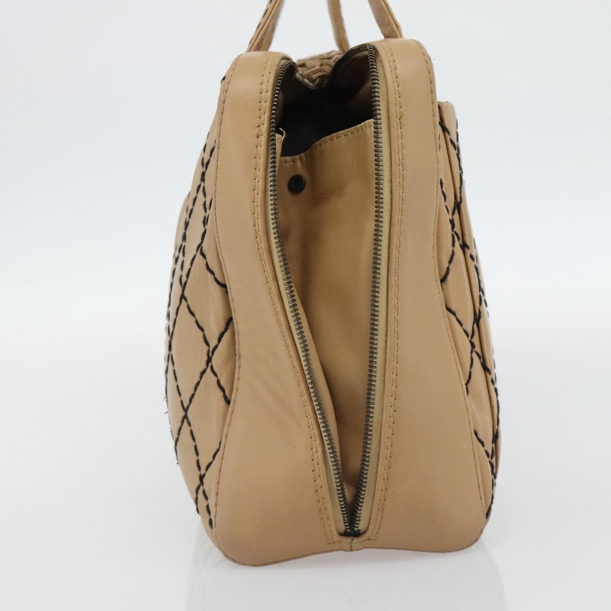 CHANEL Wild Stitch Tote Bag Leather Beige CC Auth 180632