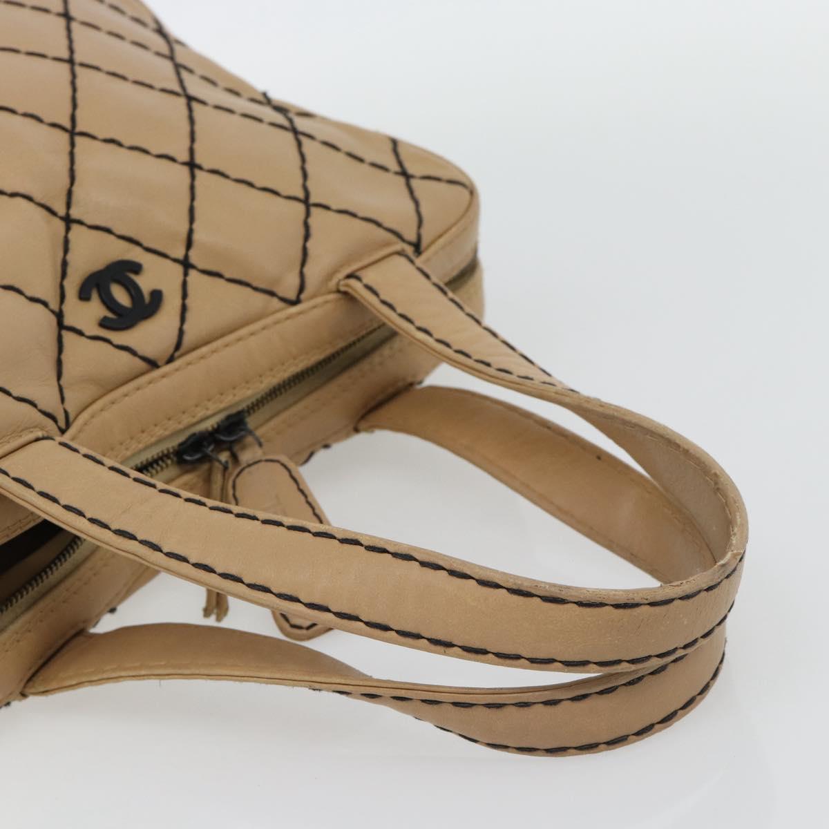 CHANEL Wild Stitch Tote Bag Leather Beige CC Auth 180632