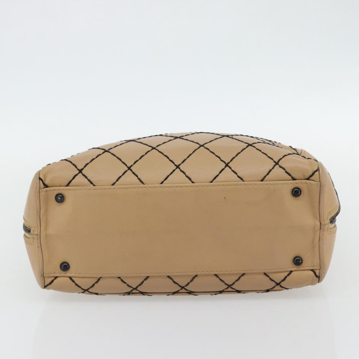 CHANEL Wild Stitch Tote Bag Leather Beige CC Auth 180632