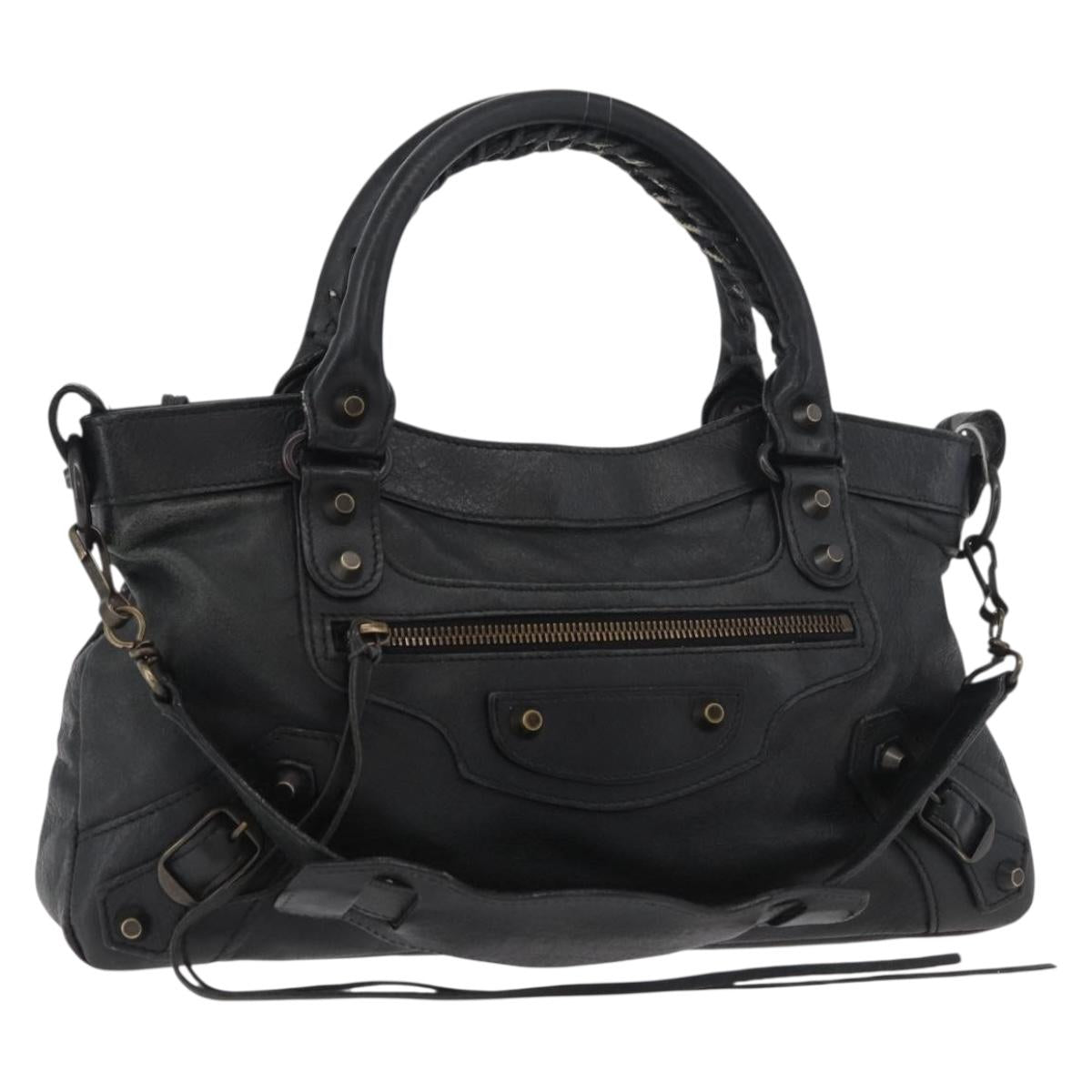 BALENCIAGA The First Hand Bag Leather 2way Black 103208 Auth 180633SAM