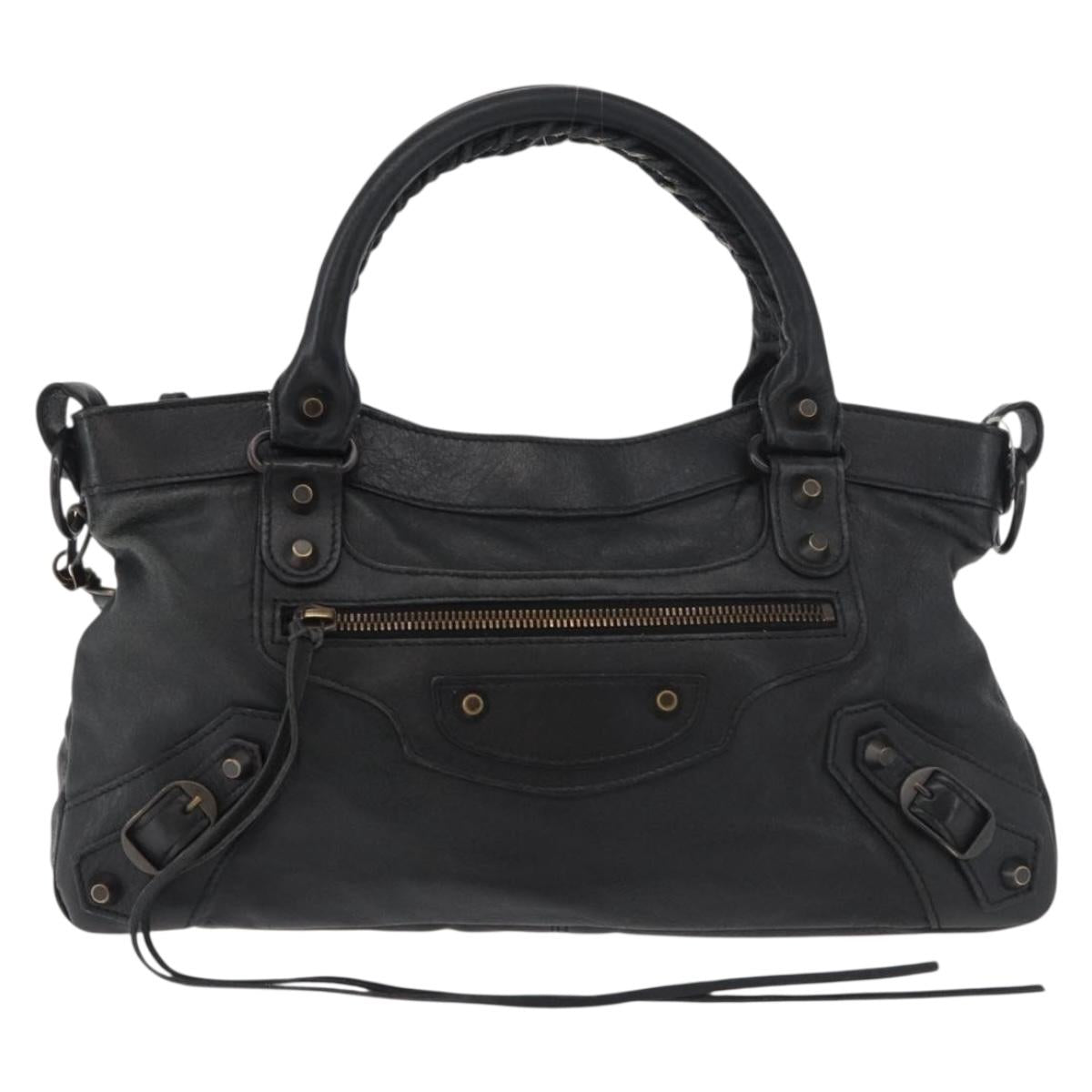 BALENCIAGA The First Hand Bag Leather 2way Black 103208 Auth 180633SAM
