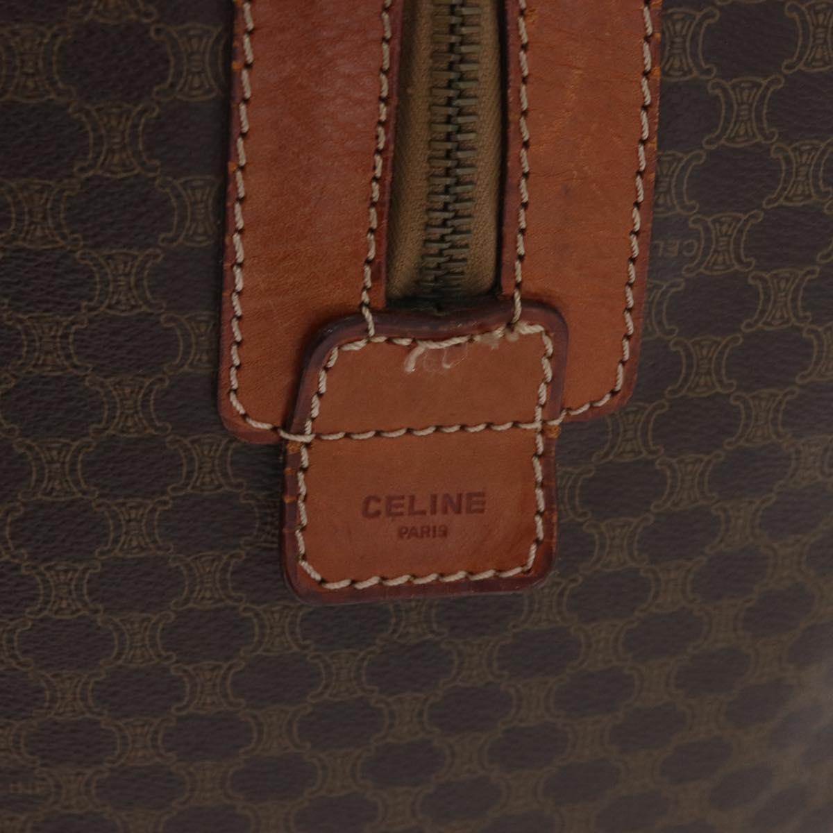 CELINE Macadam Canvas Boston Bag PVC Leather Brown Gold Auth 180637