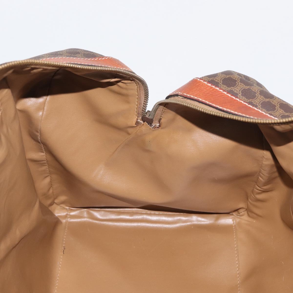 CELINE Macadam Canvas Boston Bag PVC Leather Brown Gold Auth 180637