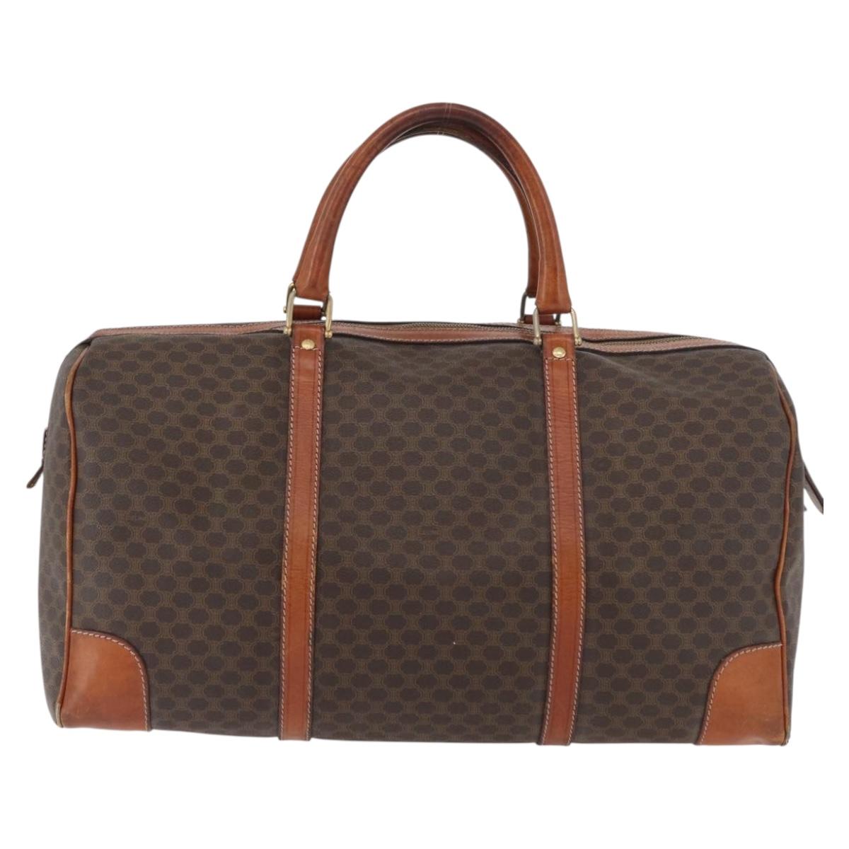 CELINE Macadam Canvas Boston Bag PVC Leather Brown Gold Auth 180637