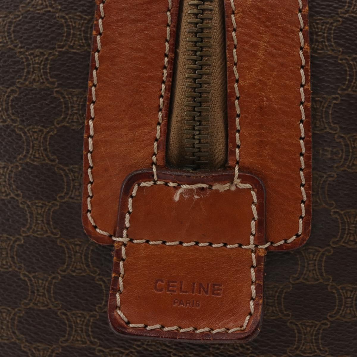 CELINE Macadam Canvas Boston Bag PVC Leather Brown Gold Auth 180637