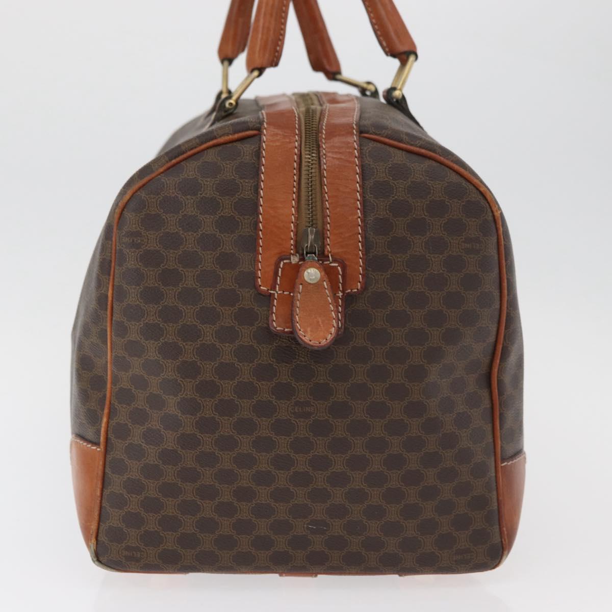 CELINE Macadam Canvas Boston Bag PVC Leather Brown Gold Auth 180637