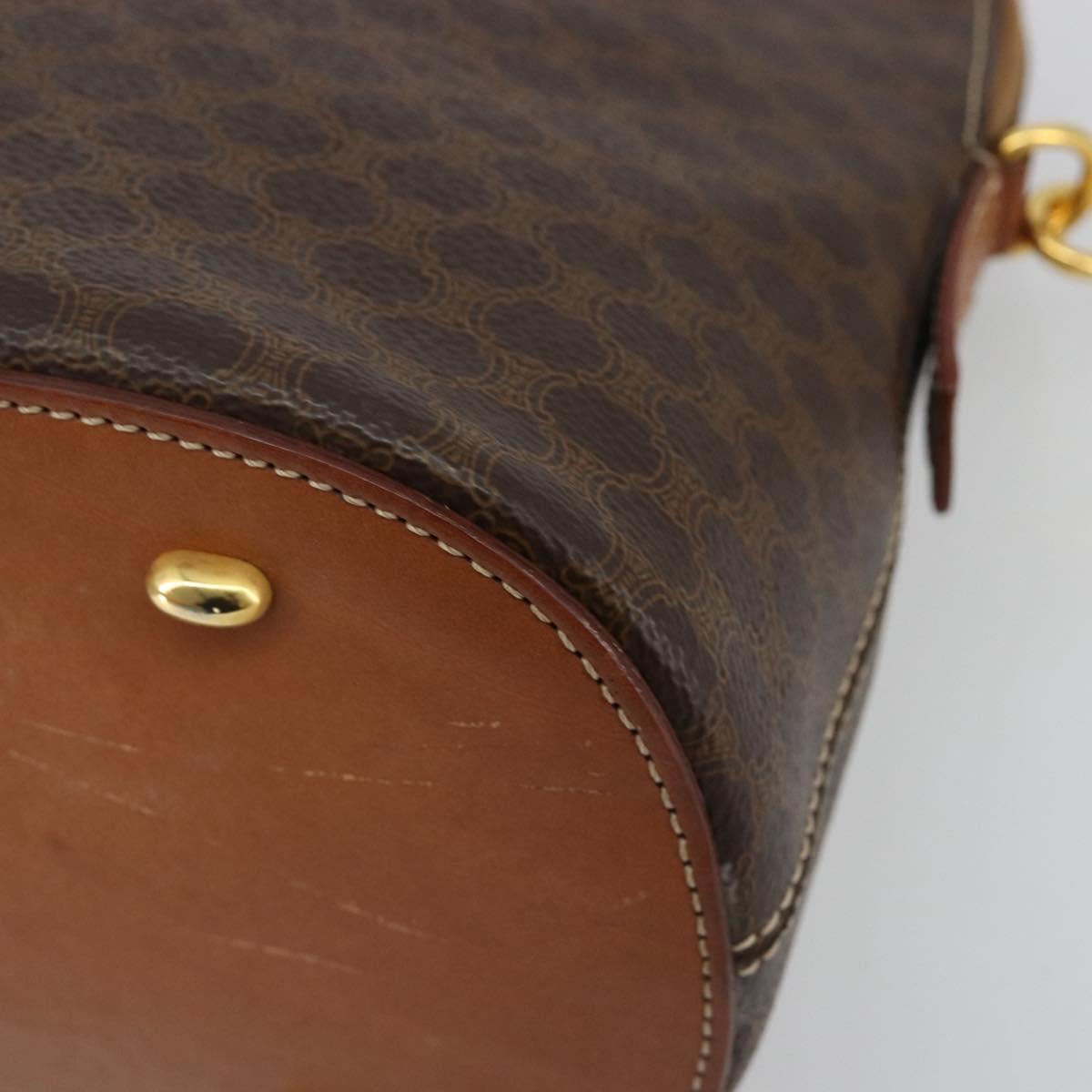 CELINE Macadam Canvas Hand Bag PVC Leather 2way Brown Gold Auth 180638A