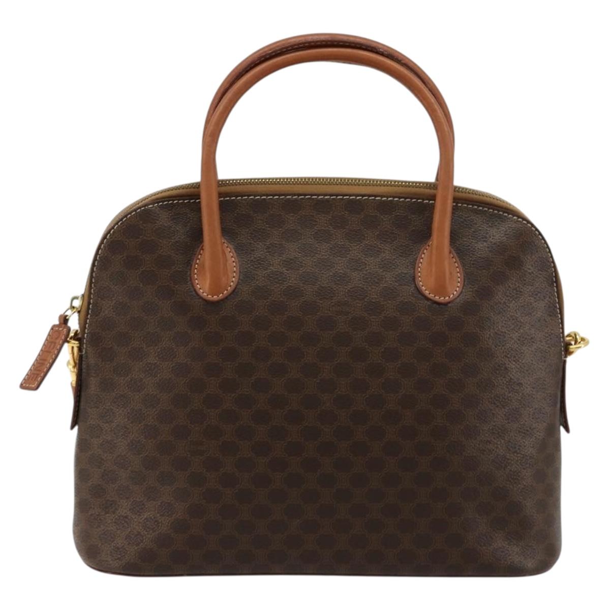CELINE Macadam Canvas Hand Bag PVC Leather 2way Brown Gold Auth 180638A