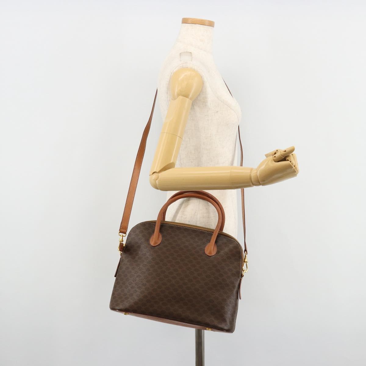 CELINE Macadam Canvas Hand Bag PVC Leather 2way Brown Gold Auth 180638A