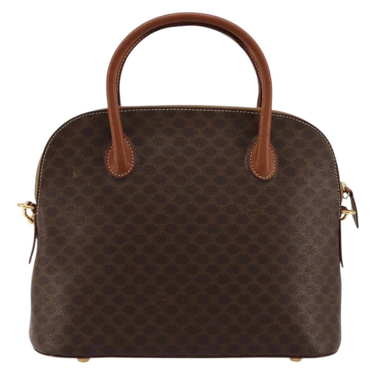 CELINE Macadam Canvas Hand Bag PVC Leather 2way Brown Gold Auth 180638A