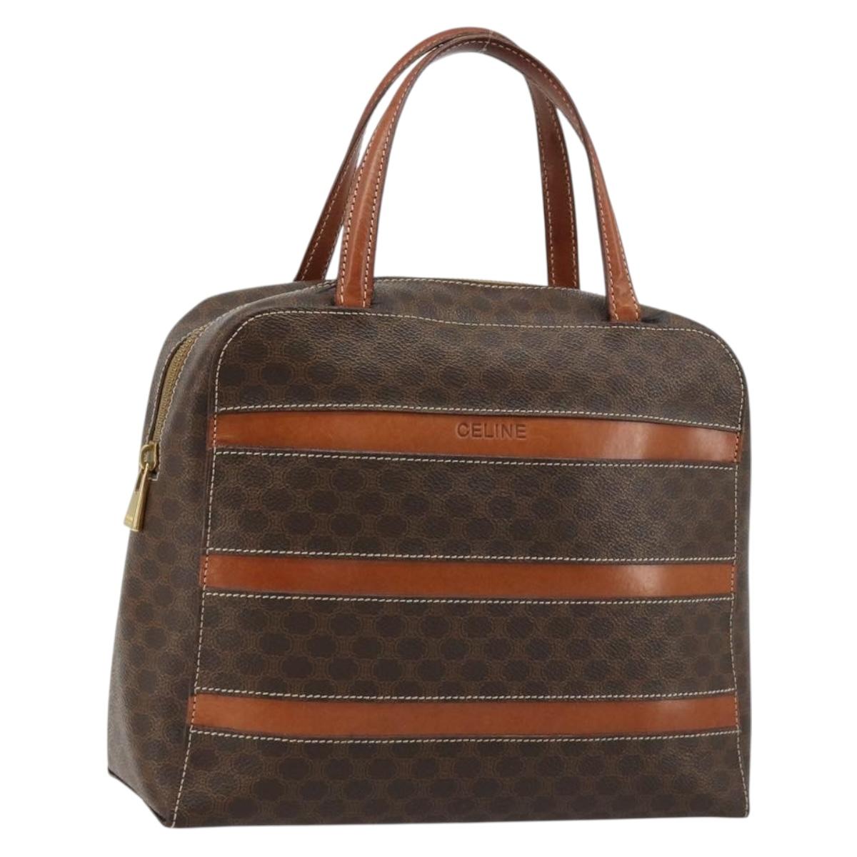 CELINE Macadam Canvas Hand Bag PVC Leather Brown Gold Auth 180639