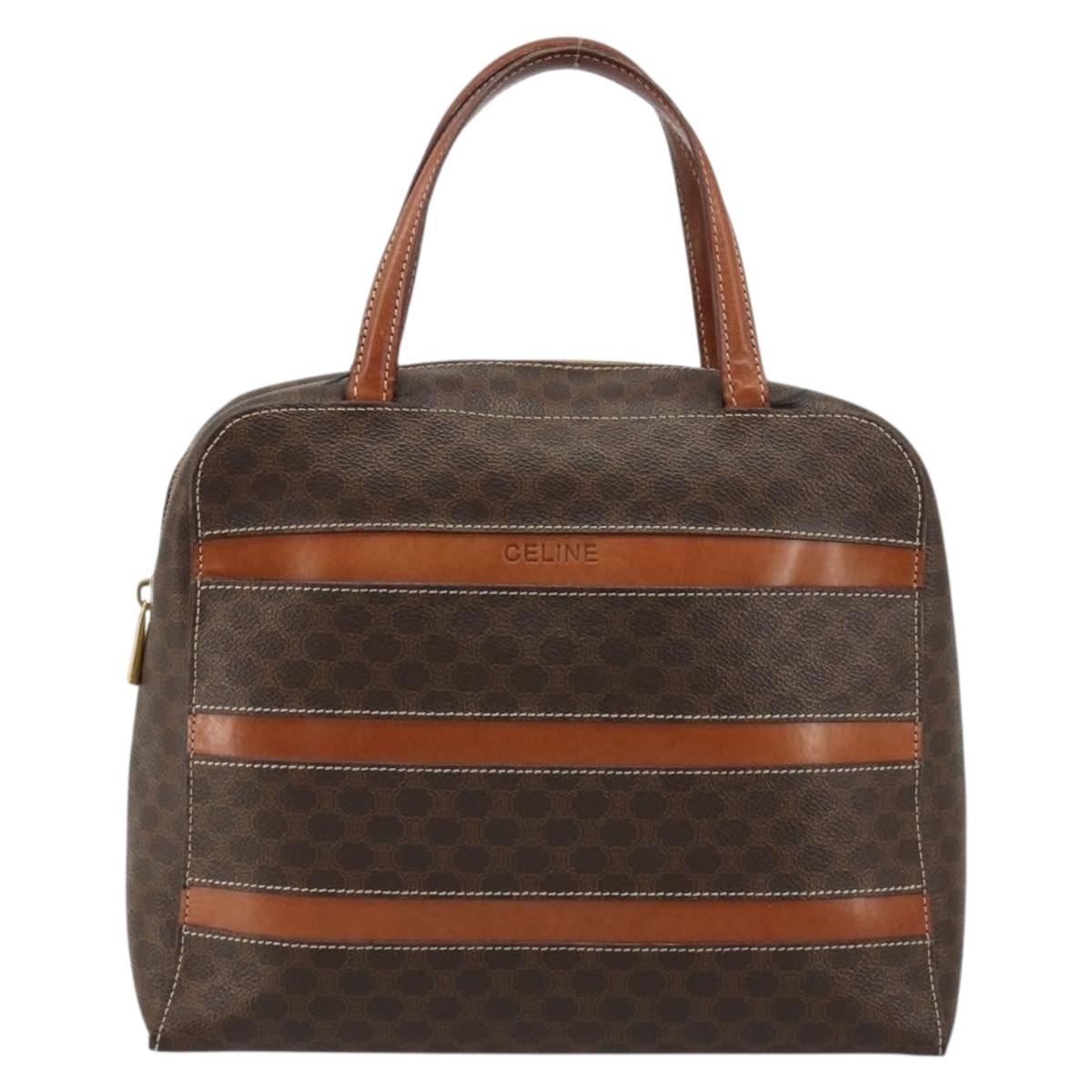 CELINE Macadam Canvas Hand Bag PVC Leather Brown Gold Auth 180639