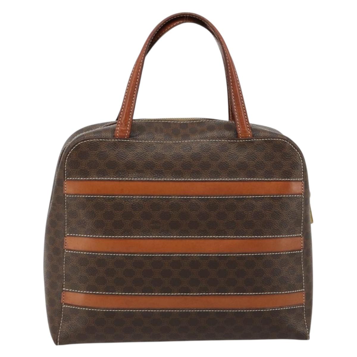 CELINE Macadam Canvas Hand Bag PVC Leather Brown Gold Auth 180639
