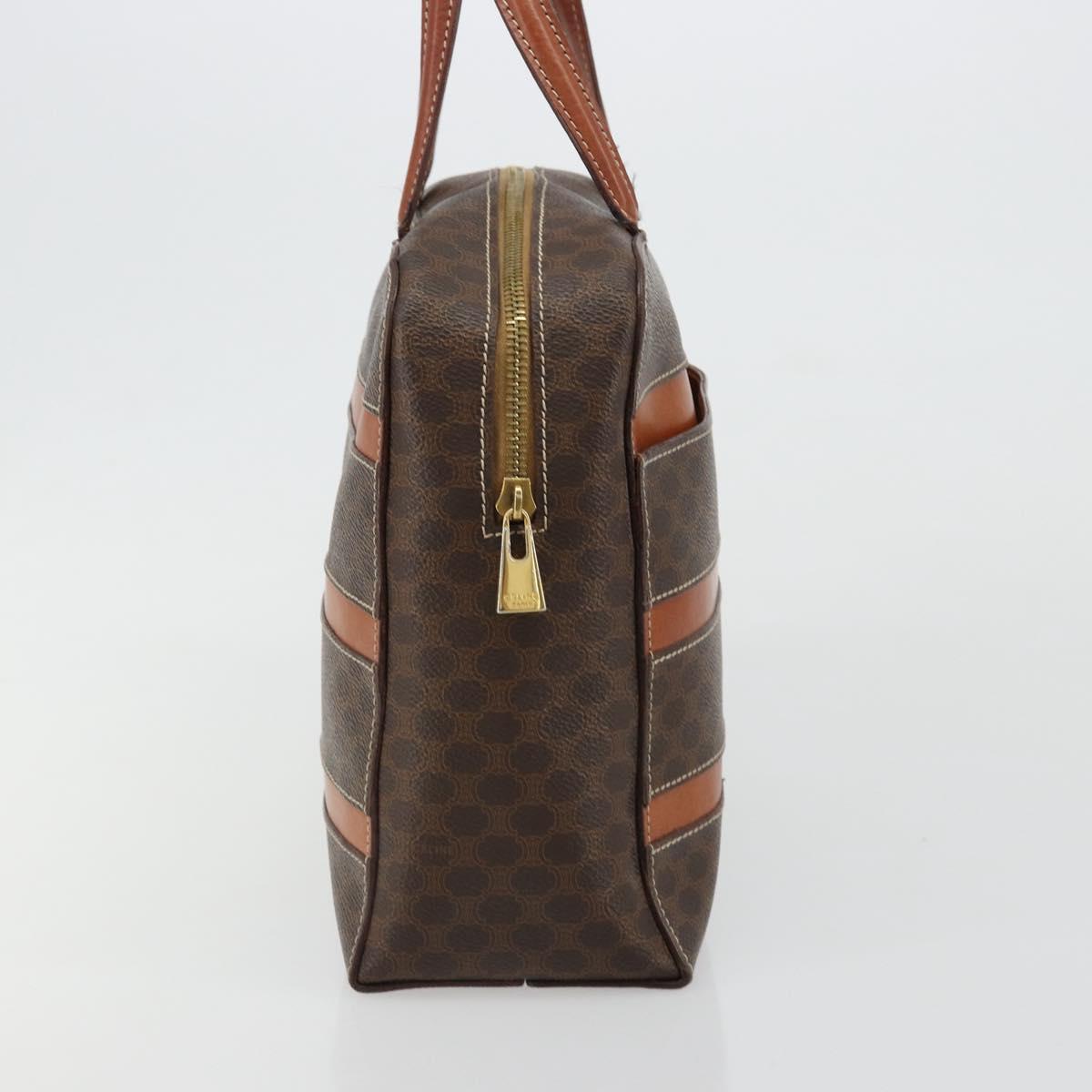 CELINE Macadam Canvas Hand Bag PVC Leather Brown Gold Auth 180639