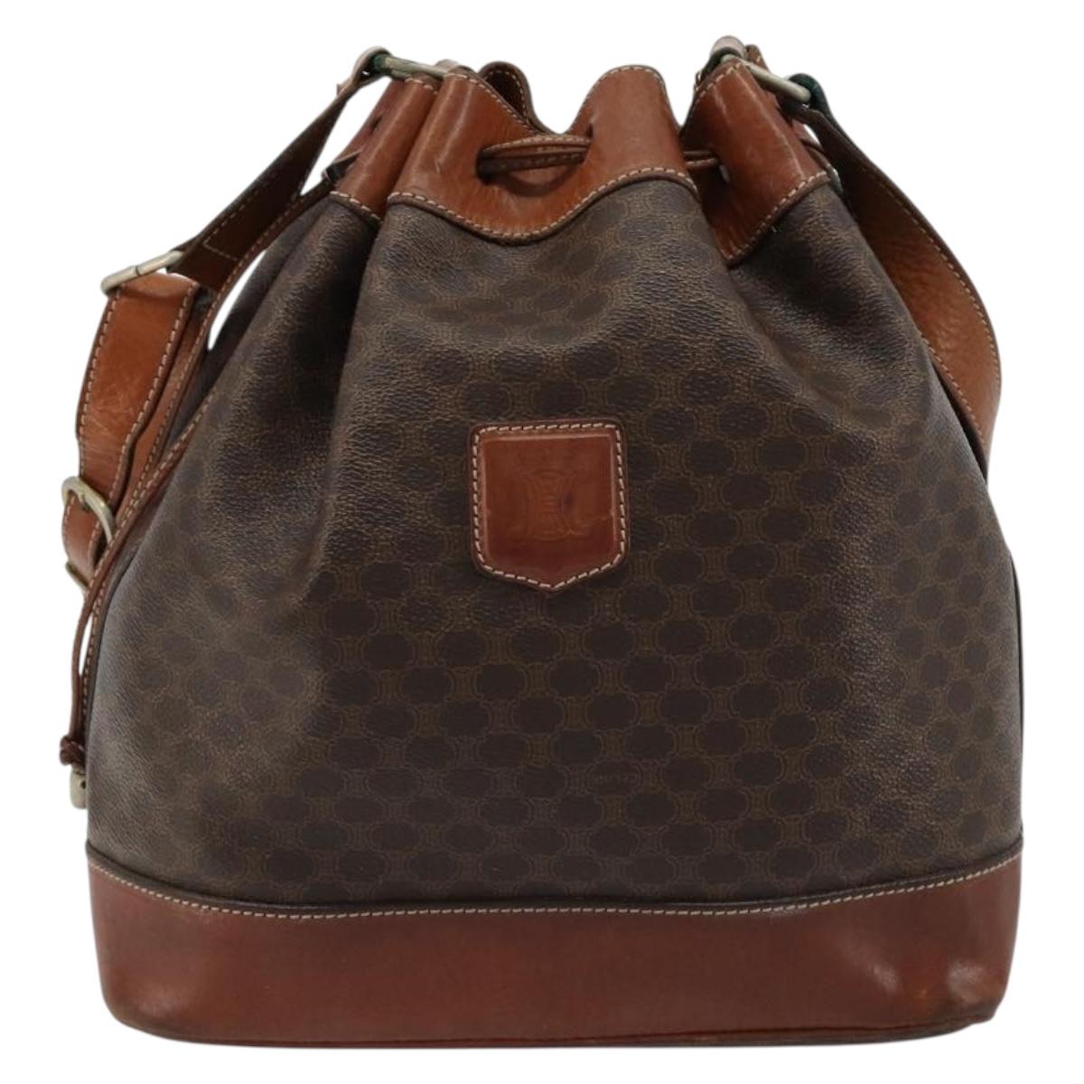 CELINE Macadam Canvas Purse Shoulder Bag PVC Leather Brown Gold Auth 180641