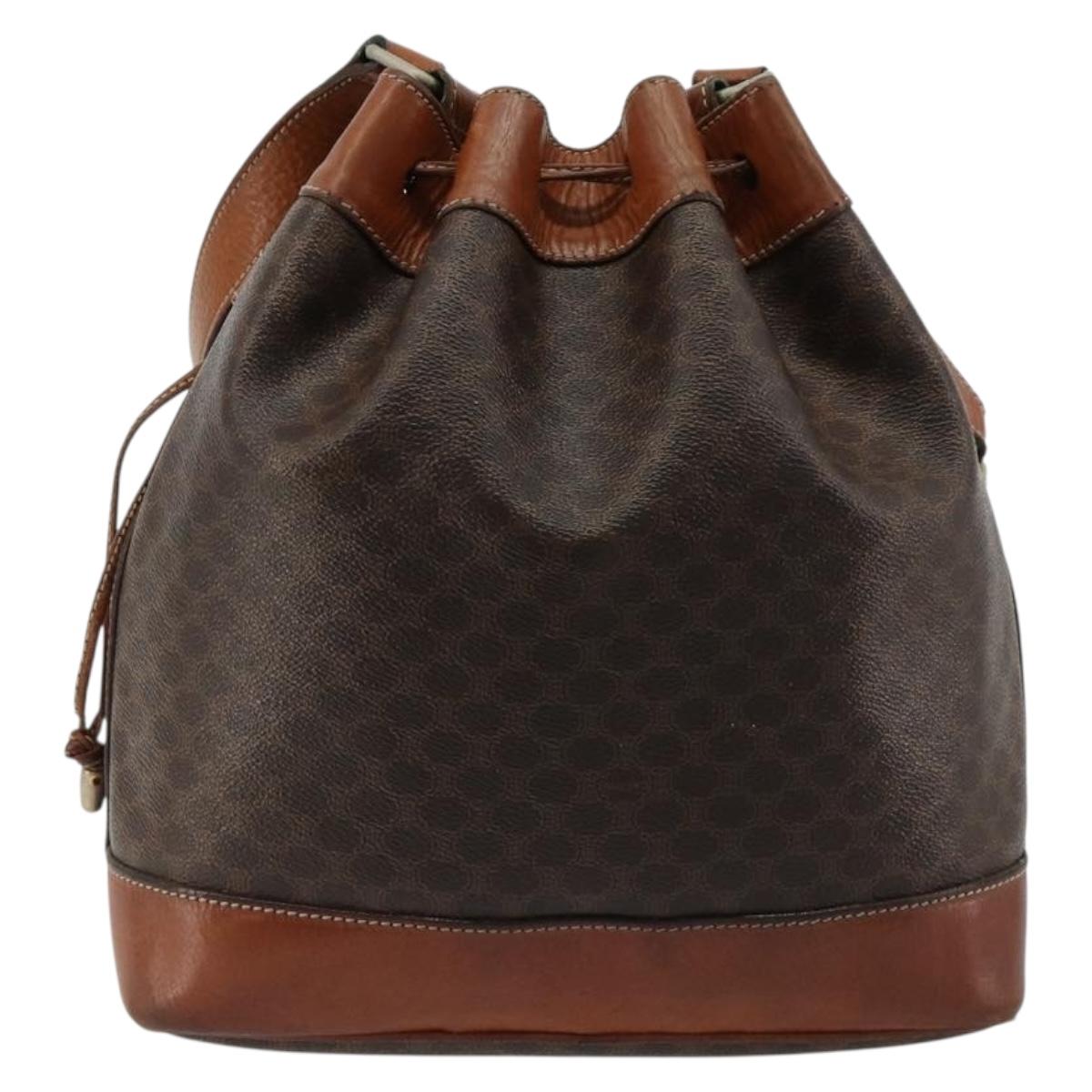 CELINE Macadam Canvas Purse Shoulder Bag PVC Leather Brown Gold Auth 180641