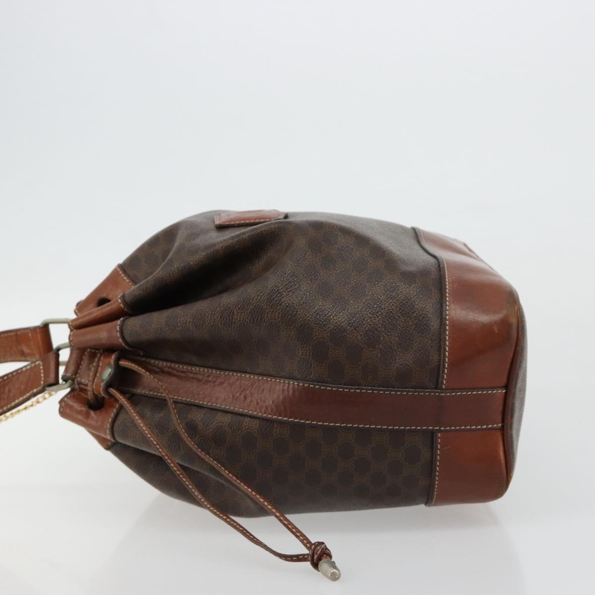 CELINE Macadam Canvas Purse Shoulder Bag PVC Leather Brown Gold Auth 180641