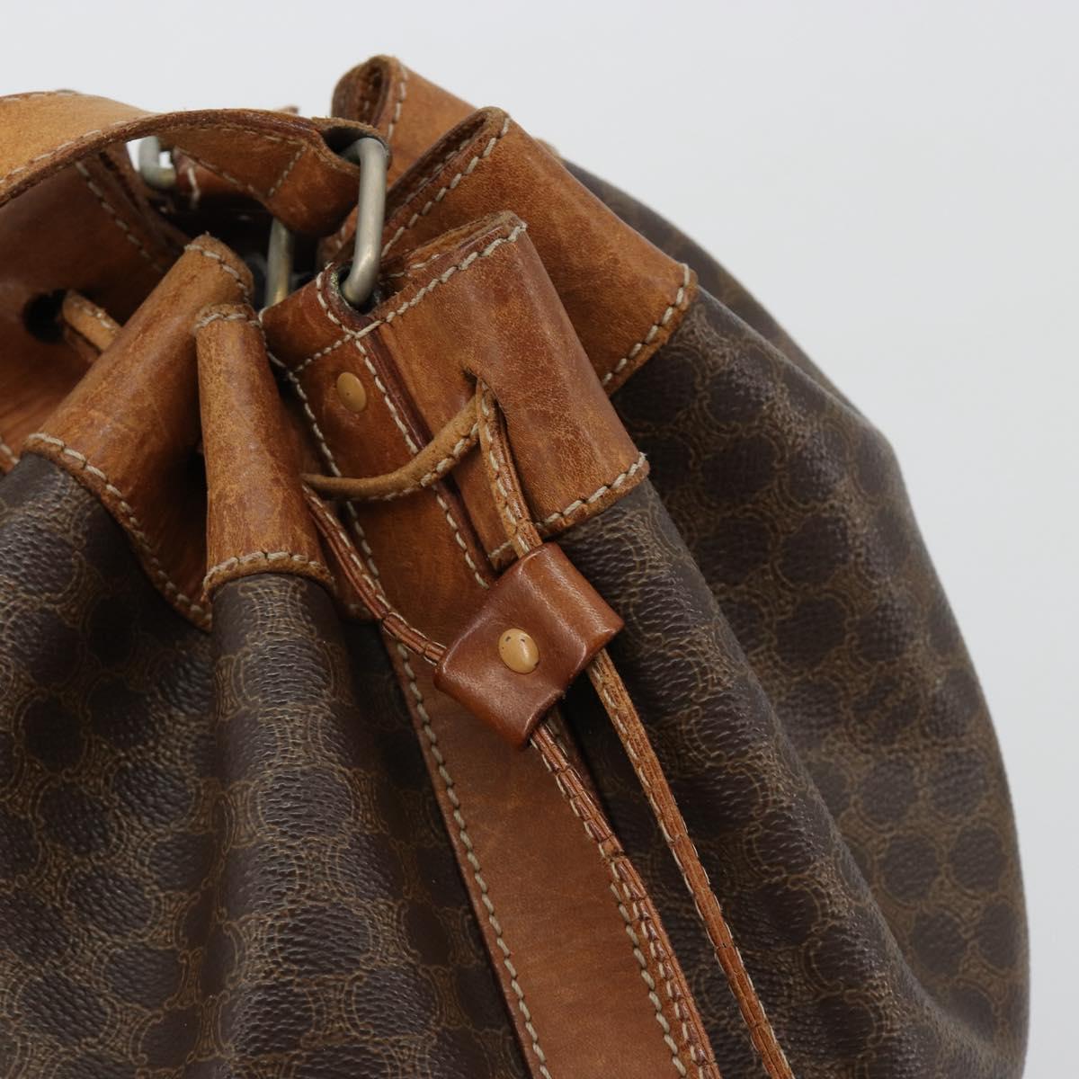 CELINE Macadam Canvas Shoulder Bag PVC Leather Brown Gold Auth 180643