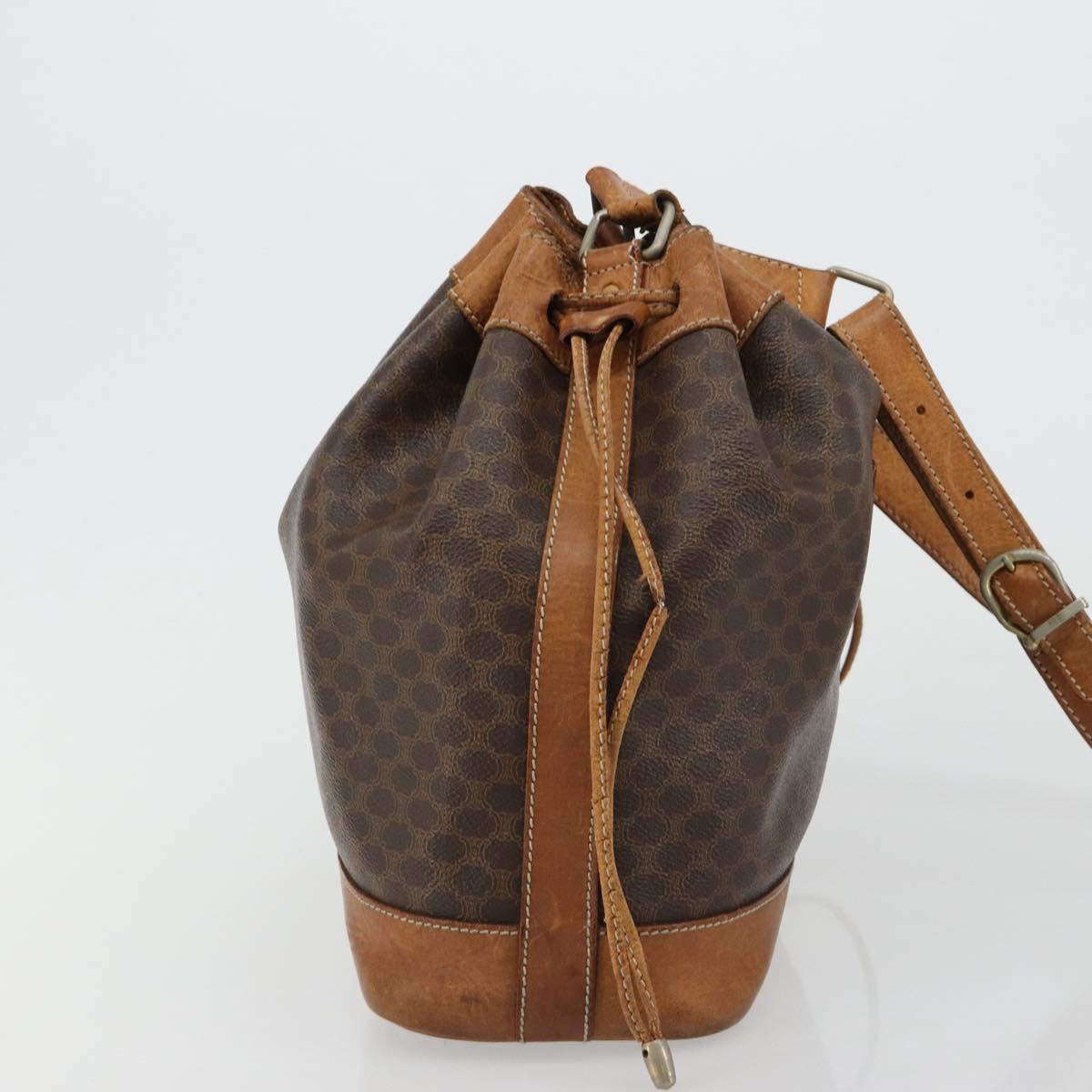 CELINE Macadam Canvas Shoulder Bag PVC Leather Brown Gold Auth 180643