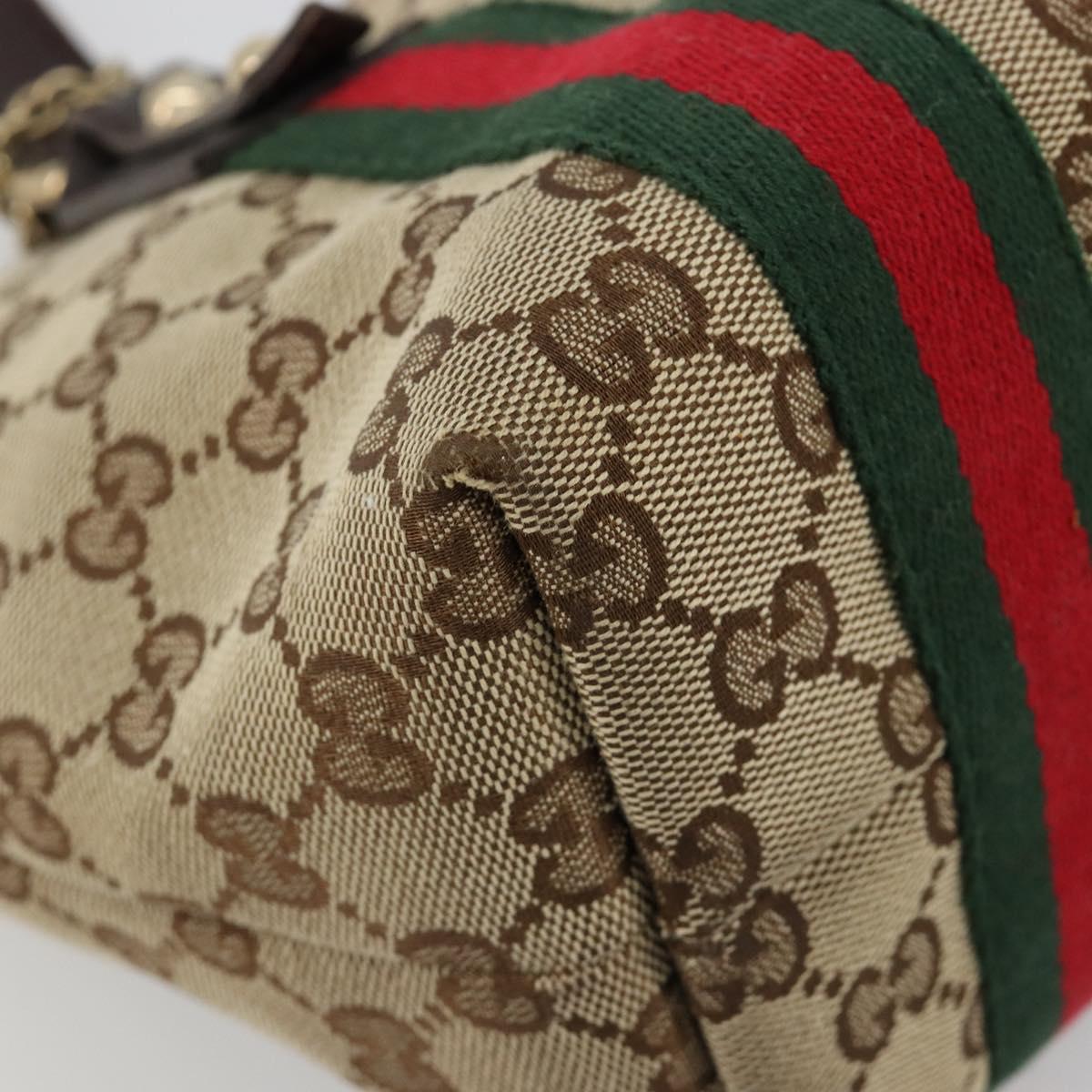 GUCCI GG Canvas Web Sherry Line Hand Bag Beige Gold 139261 Auth 180644