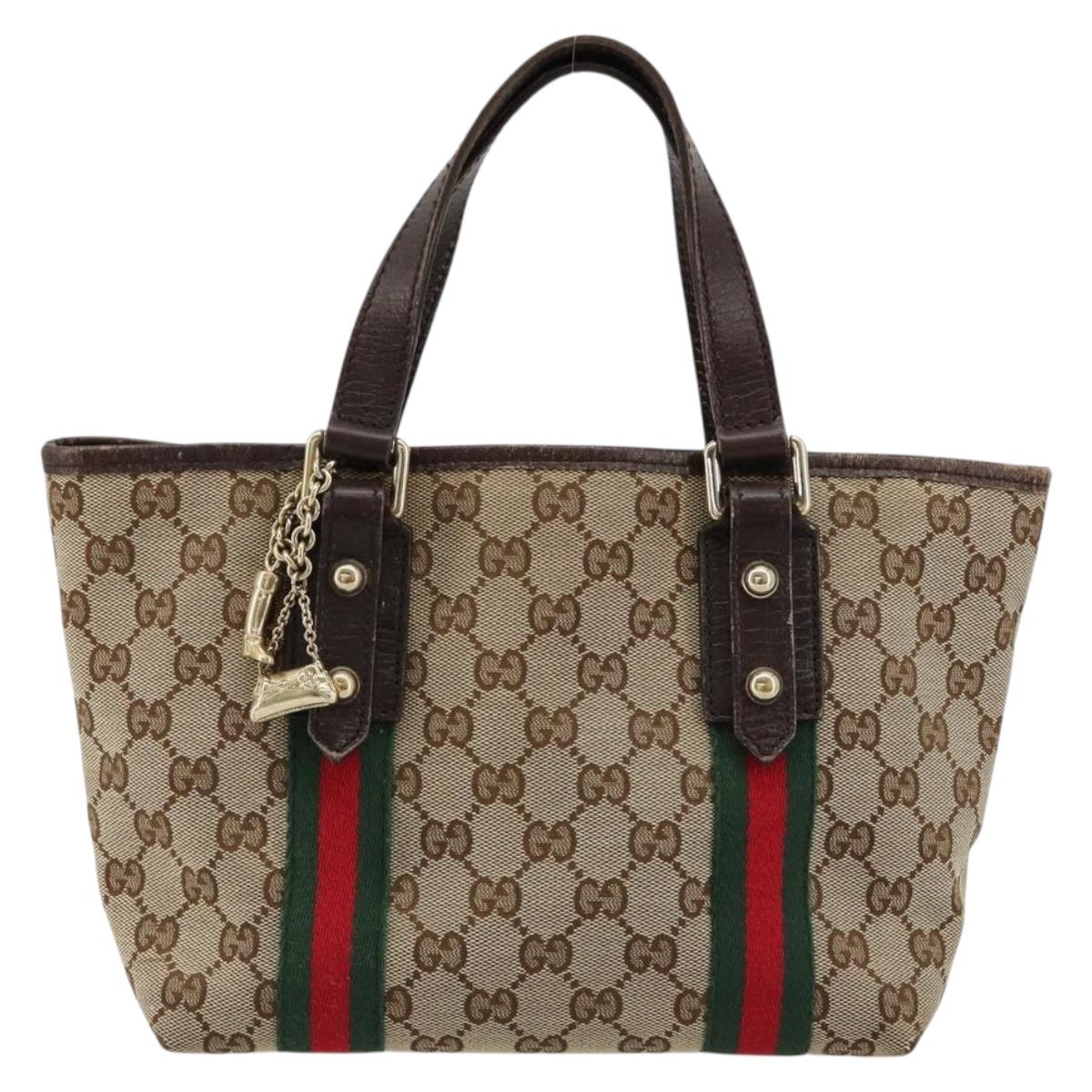 GUCCI GG Canvas Web Sherry Line Hand Bag Beige Gold 139261 Auth 180644